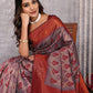 Janasya Grey & Maroon Silk Blend Ethnic Motifs Kanjivaram Saree | Swadesiicart