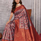 Janasya Grey & Maroon Silk Blend Ethnic Motifs Kanjivaram Saree | Swadesiicart