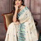 Janasya Beige & Blue Chanderi Geometric Woven Saree | Swadesiicart