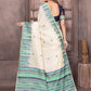 Janasya Beige & Blue Chanderi Geometric Woven Saree | Swadesiicart
