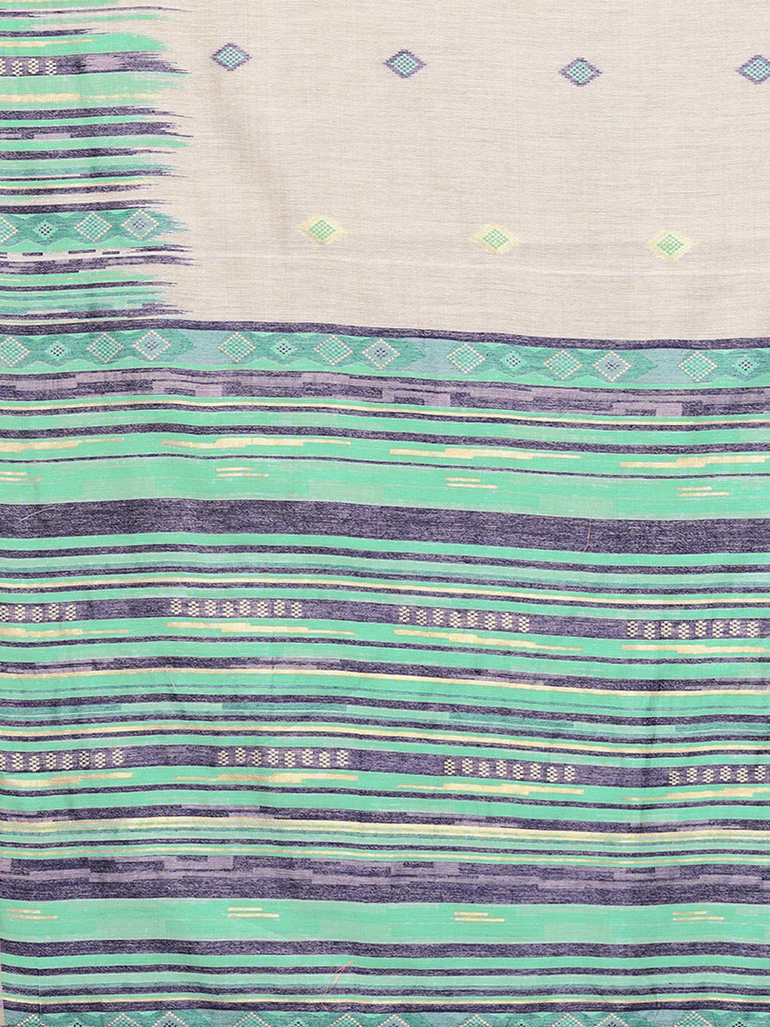 Janasya Beige & Blue Chanderi Geometric Woven Saree | Swadesiicart