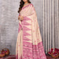 Janasya Beige & Mauve Cotton Linen Geometric Woven Saree | Swadesiicart