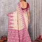 Janasya Beige & Mauve Cotton Linen Geometric Woven Saree | Swadesiicart