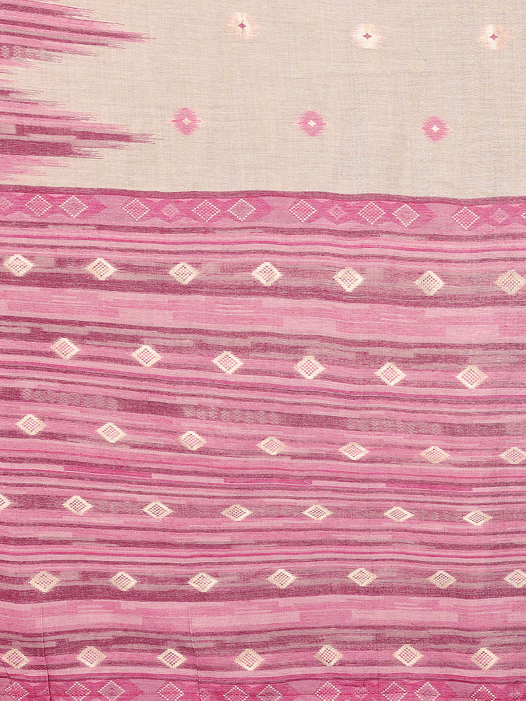 Janasya Beige & Mauve Cotton Linen Geometric Woven Saree | Swadesiicart