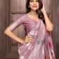 Janasya Mauve Cotton Linen Ethnic Print Woven Saree | Swadesiicart