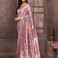 Janasya Mauve Cotton Linen Ethnic Print Woven Saree | Swadesiicart