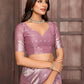Janasya Mauve Cotton Linen Ethnic Print Woven Saree | Swadesiicart