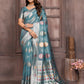 Janasya Blue Cotton Linen Ethnic Motifs Kanjivaram Saree | Swadesiicart