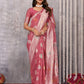 Janasya Pink Cotton Linen Floral Woven Saree | Swadesiicart