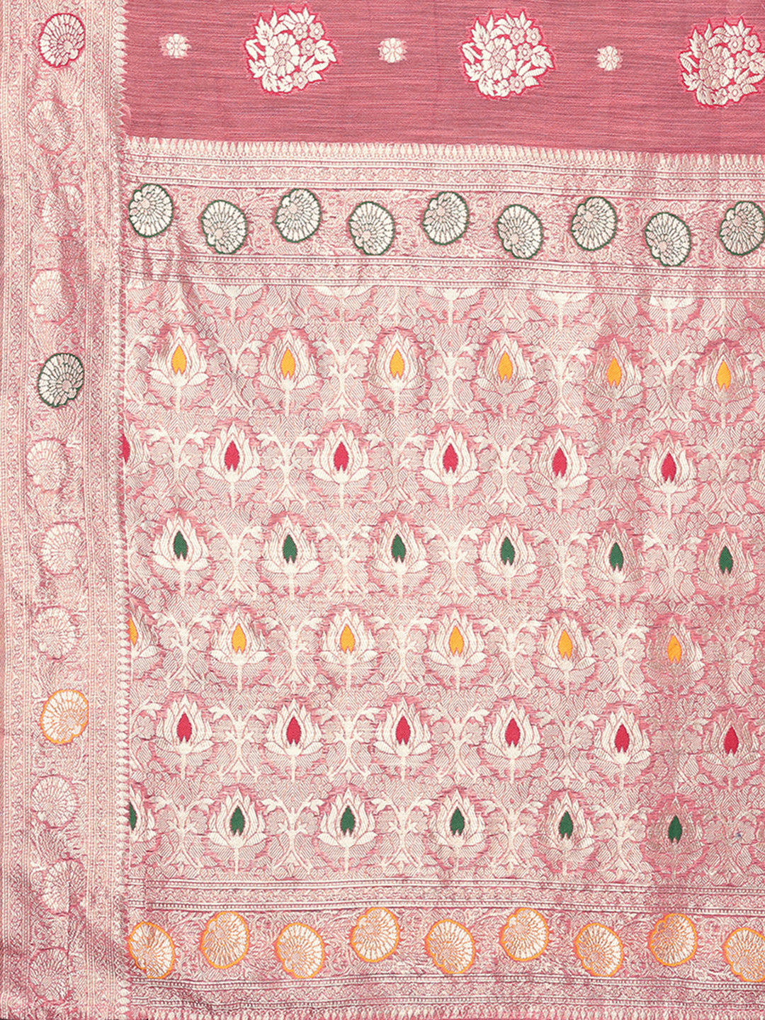 Janasya Pink Cotton Linen Floral Woven Saree | Swadesiicart