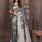 Janasya Grey Cotton Linen Ethnic Motifs Woven Saree | Swadesiicart