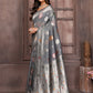 Janasya Grey Cotton Linen Ethnic Motifs Woven Saree | Swadesiicart