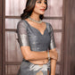Janasya Grey Cotton Linen Ethnic Motifs Woven Saree | Swadesiicart