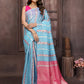 Janasya Light Blue Cotton Ethnic Print Jacquard Saree | Swadesiicart