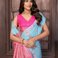Janasya Light Blue Cotton Ethnic Print Jacquard Saree | Swadesiicart