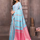 Janasya Light Blue Cotton Ethnic Print Jacquard Saree | Swadesiicart