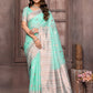 Janasya Light Blue Cotton Linen Paisley Woven Saree | Swadesiicart