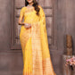 Janasya Yellow Cotton Linen Paisley Woven Saree | Swadesiicart