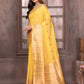 Janasya Yellow Cotton Linen Paisley Woven Saree | Swadesiicart
