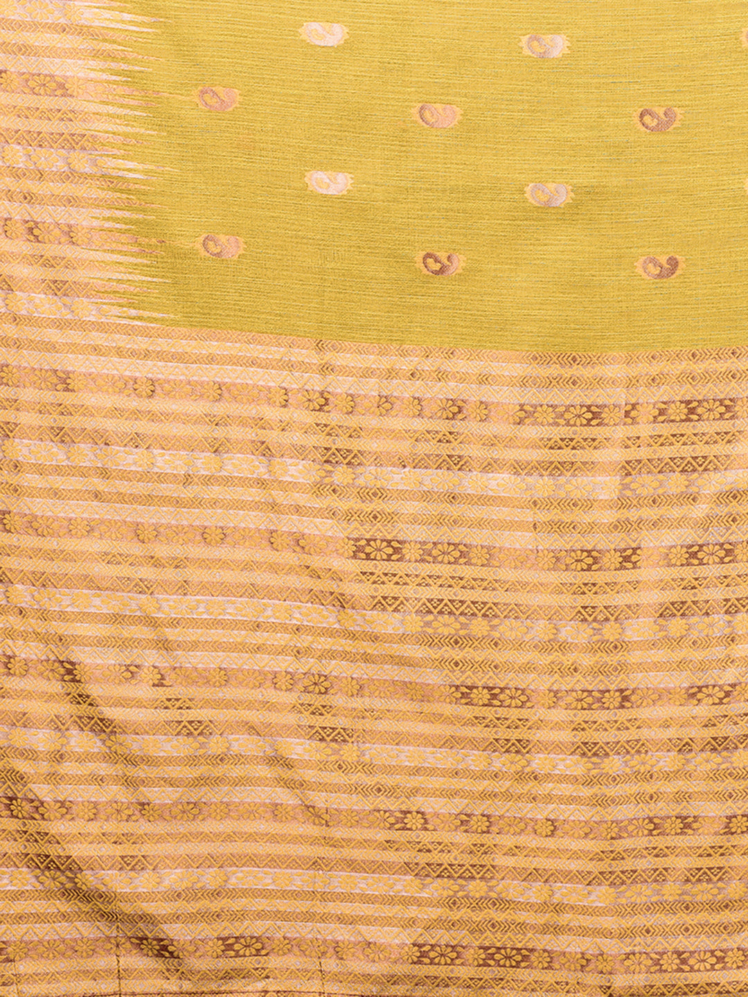 Janasya Yellow Cotton Linen Paisley Woven Saree | Swadesiicart