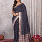 Janasya Black Cotton Linen Geometric Woven Saree | Swadesiicart