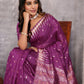 Janasya Purple Cotton Linen Geometric Woven Saree | Swadesiicart