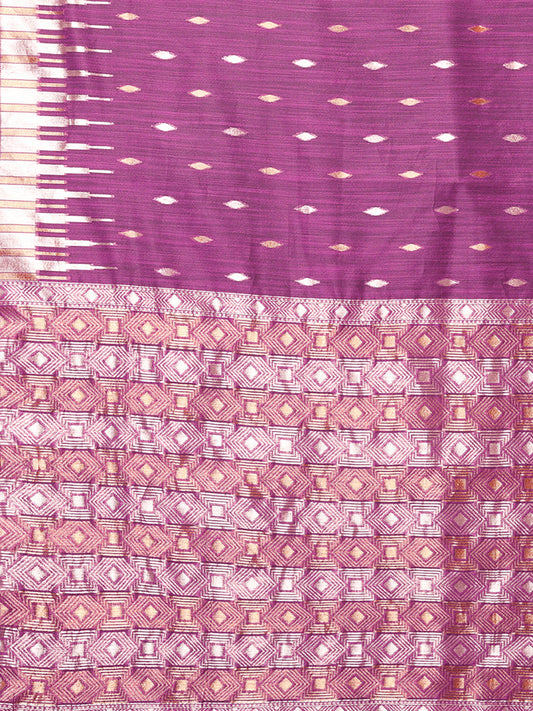 Janasya Purple Cotton Linen Geometric Woven Saree | Swadesiicart