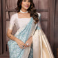 Janasya Light Blue Cotton Ethnic Motifs Woven Saree | Swadesiicart