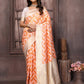 Janasya Peach Cotton Geometric Woven Saree | Swadesiicart