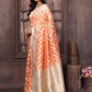 Janasya Peach Cotton Geometric Woven Saree | Swadesiicart
