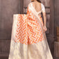 Janasya Peach Cotton Geometric Woven Saree | Swadesiicart
