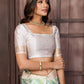Janasya Light Green Cotton Geometric Woven Saree | Swadesiicart
