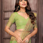 Janasya Green Cotton Linen Ethnic Print Kanjivaram Saree | Swadesiicart