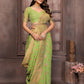 Janasya Green Cotton Linen Ethnic Print Kanjivaram Saree | Swadesiicart