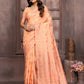 Janasya Peach Cotton Linen Ethnic Print Kanjivaram Saree | Swadesiicart