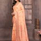 Janasya Peach Cotton Linen Ethnic Print Kanjivaram Saree | Swadesiicart