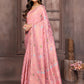 Janasya Pink Cotton Linen Floral Woven Saree | Swadesiicart
