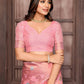 Janasya Pink Cotton Linen Floral Woven Saree | Swadesiicart
