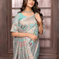 Janasya Light Blue Cotton Linen Floral Woven Saree | Swadesiicart