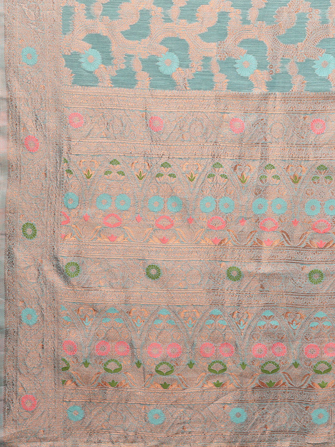 Janasya Light Blue Cotton Linen Floral Woven Saree | Swadesiicart