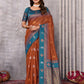 Janasya Rust Cotton Linen Paisley Kanjivaram Saree | Swadesiicart