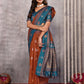 Janasya Rust Cotton Linen Paisley Kanjivaram Saree | Swadesiicart