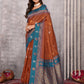 Janasya Rust Cotton Linen Paisley Kanjivaram Saree | Swadesiicart