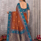 Janasya Rust Cotton Linen Paisley Kanjivaram Saree | Swadesiicart