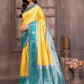 Janasya Yellow Silk Blend Checked Jacquard Border Saree | Swadesiicart