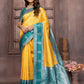Janasya Yellow Silk Blend Checked Jacquard Border Saree | Swadesiicart