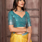 Janasya Yellow Silk Blend Checked Jacquard Border Saree | Swadesiicart