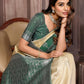 Janasya Beige Silk Blend Checked Jacquard Border Saree | Swadesiicart