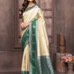 Janasya Beige Silk Blend Checked Jacquard Border Saree | Swadesiicart