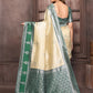 Janasya Beige Silk Blend Checked Jacquard Border Saree | Swadesiicart